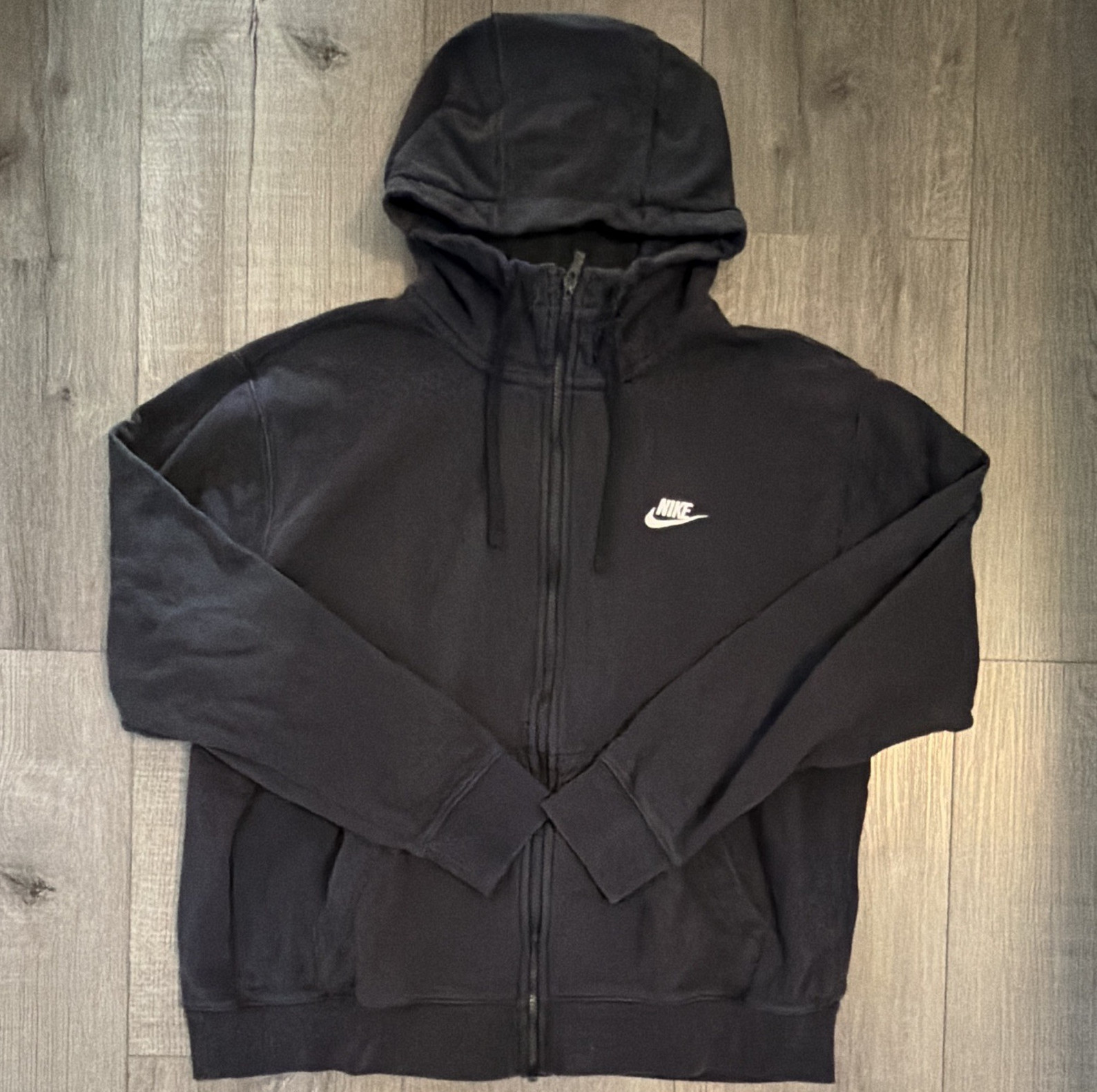 Nike Men’s Black Solid Logo Full Zip Fleece Hoodie Sweatshirt Pockets Size XL