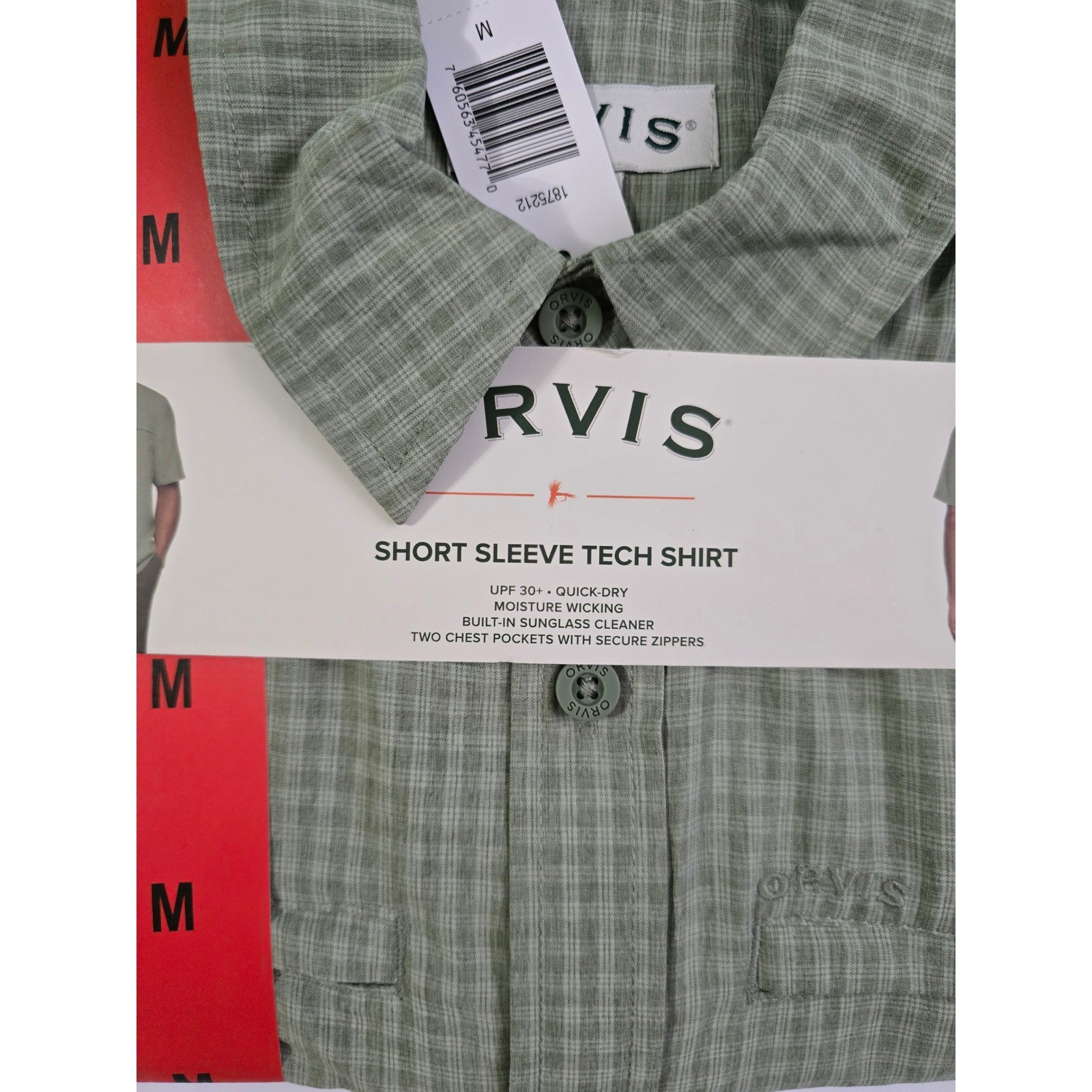 Orvis Mens Short Sleeve Tech Shirt Green Plaid UPF 30+ Quick Dry Medium NWT