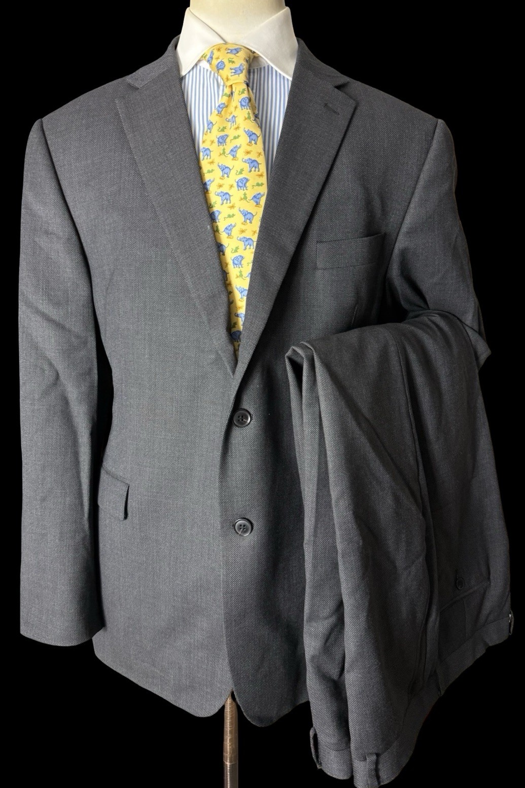 John Lewis Grey Nailhead Suit 48R / W40R Pure New Wool