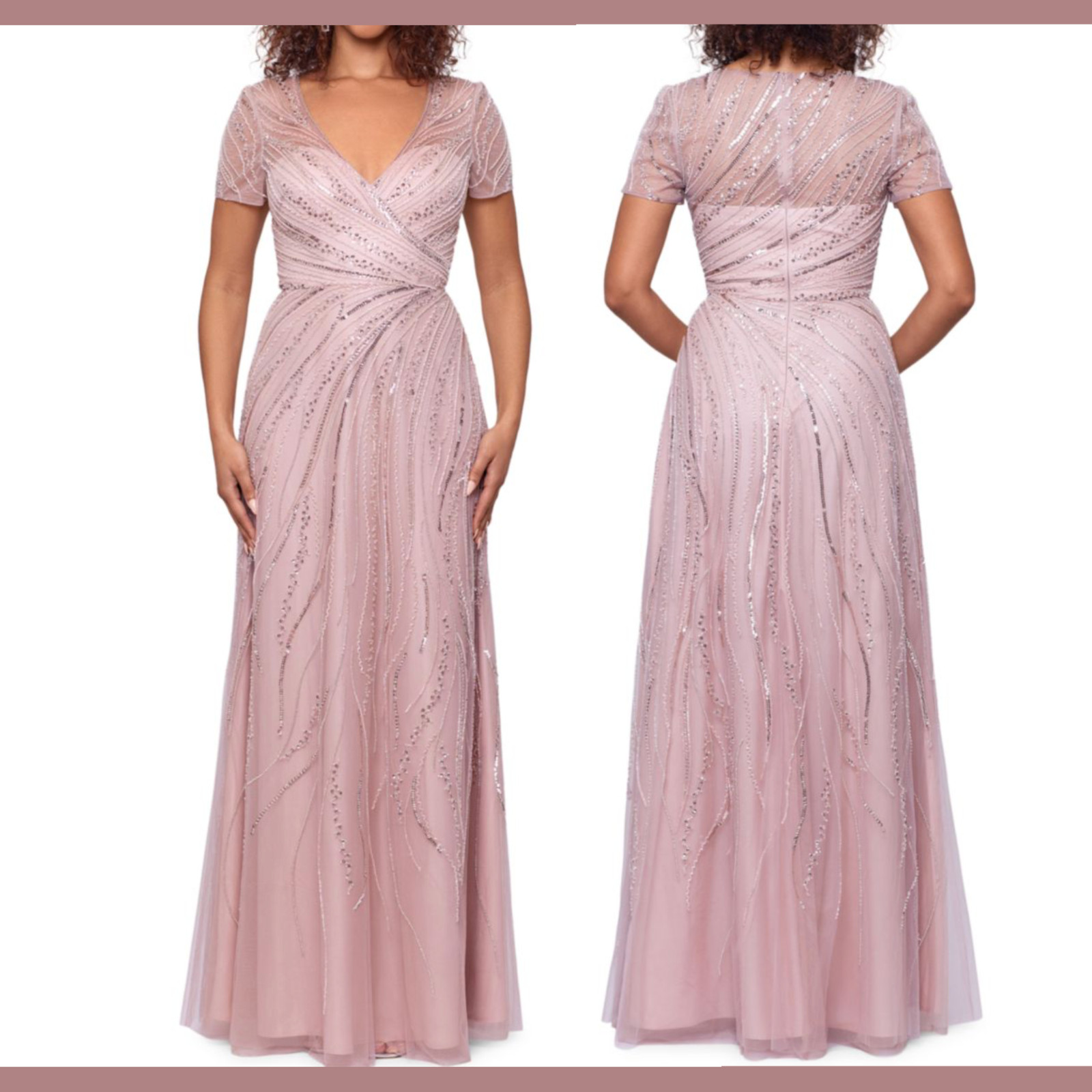 NEW $379 Xscape [ 6 ] V Neck Beaded Chiffon A Line Gown In Blush Pink #J501