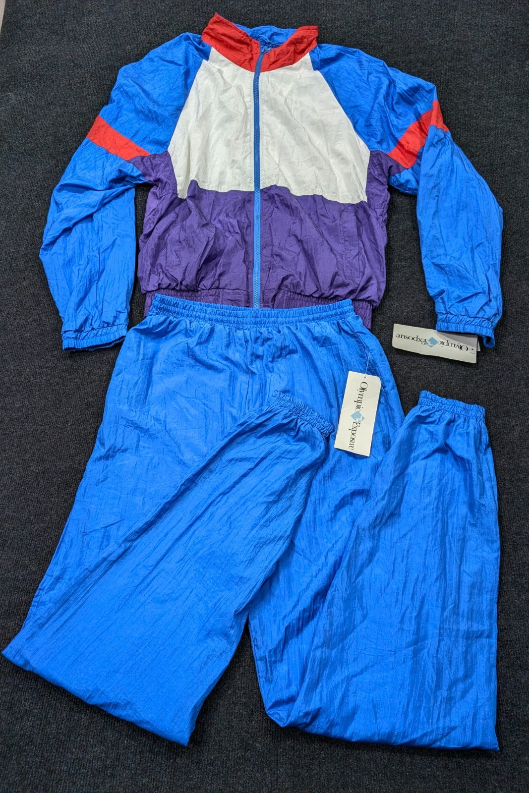 Vintage Olympic Exposure mens Tall sz XL 30-36 blue nylon track suit set