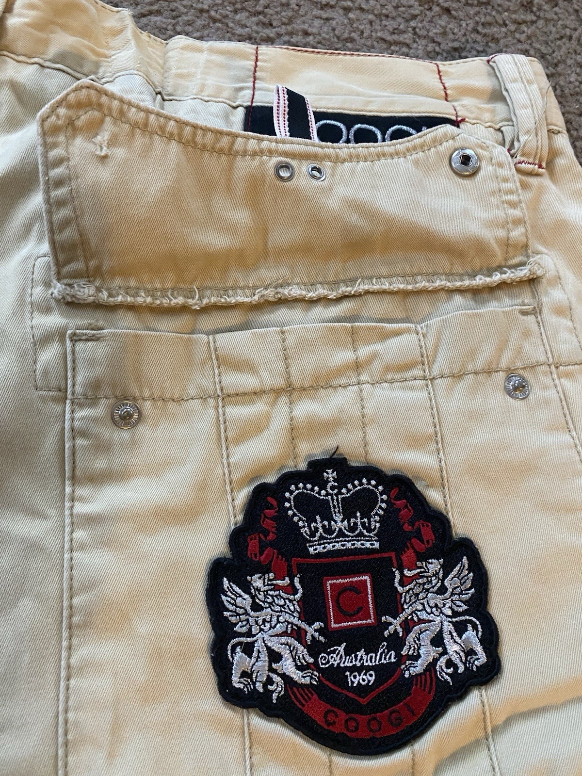 VINTAGE Y2K COOGI Men’s Beige Canvas Cotton Cargo Shorts Size 40. Biker Hip Hop