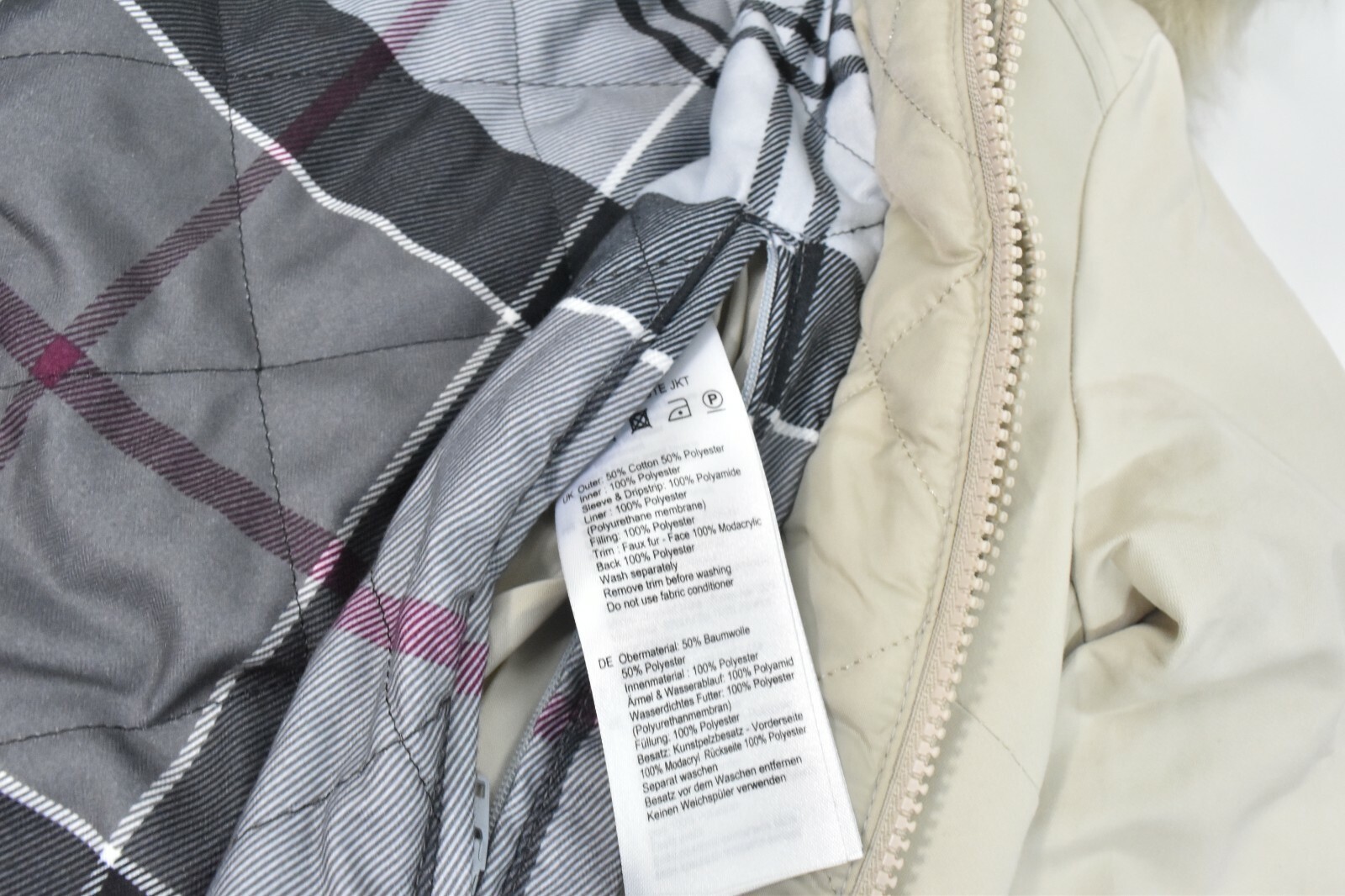 Barbour Women Bute Down Coat Jacket New Beige US 6 Waterproof Faux-Fur Hooded