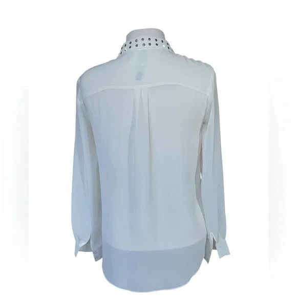 Walter Baker Blouse Sheer Ivory Embellished Beaded Collar Small Office Career