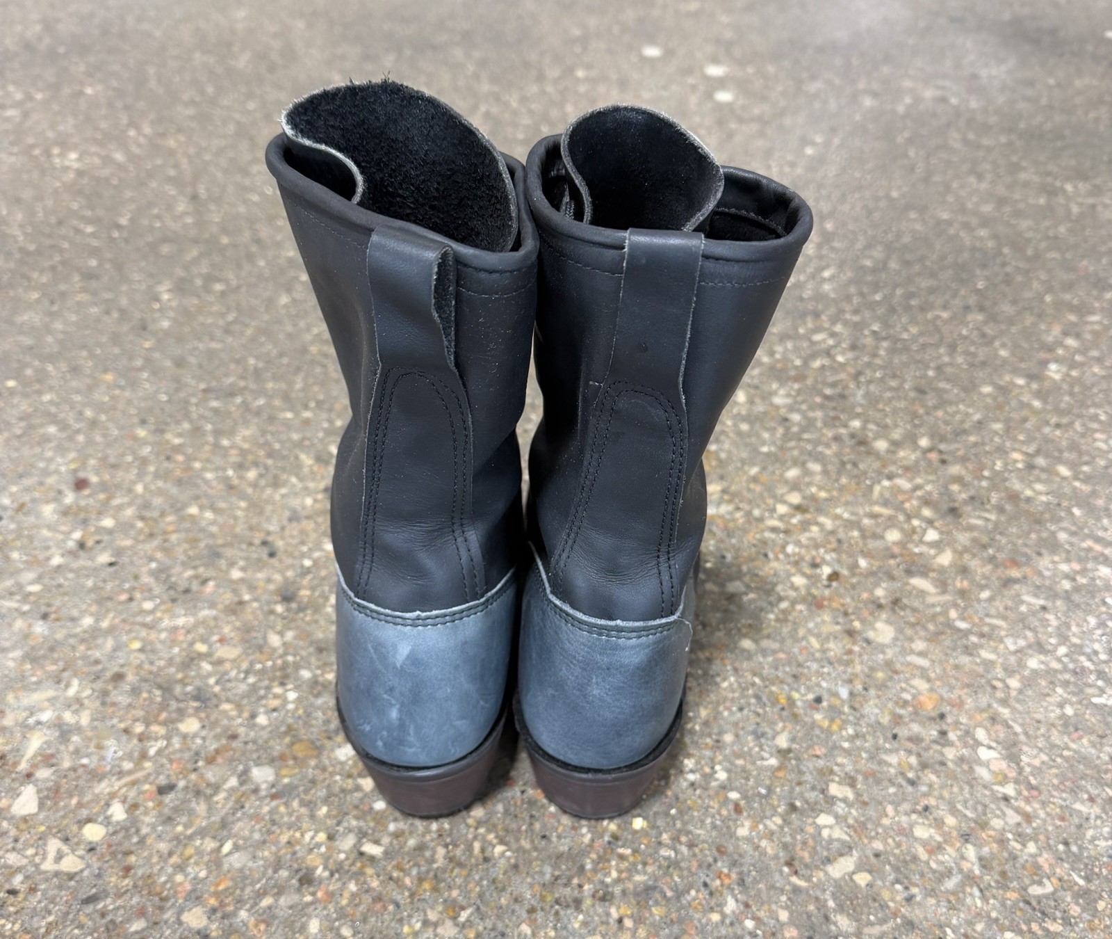 Vintage J Chisholm Packer Logger Boots Black Two Tone Kiltie Made In USA 8.5 D