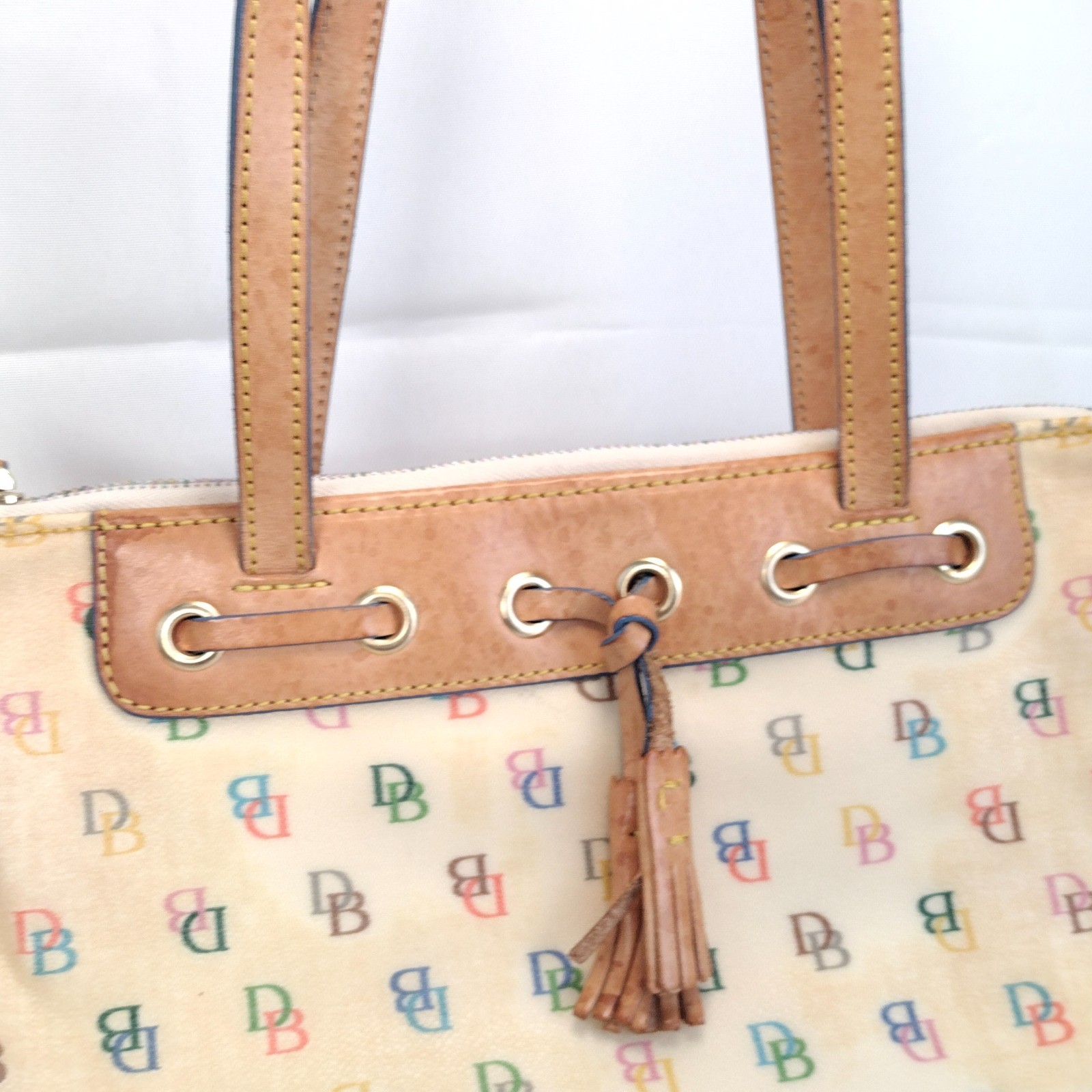 Y2K Vintage Dooney & Bourke Multi Color DB Rainbow Logo Tassel Satchel Purse