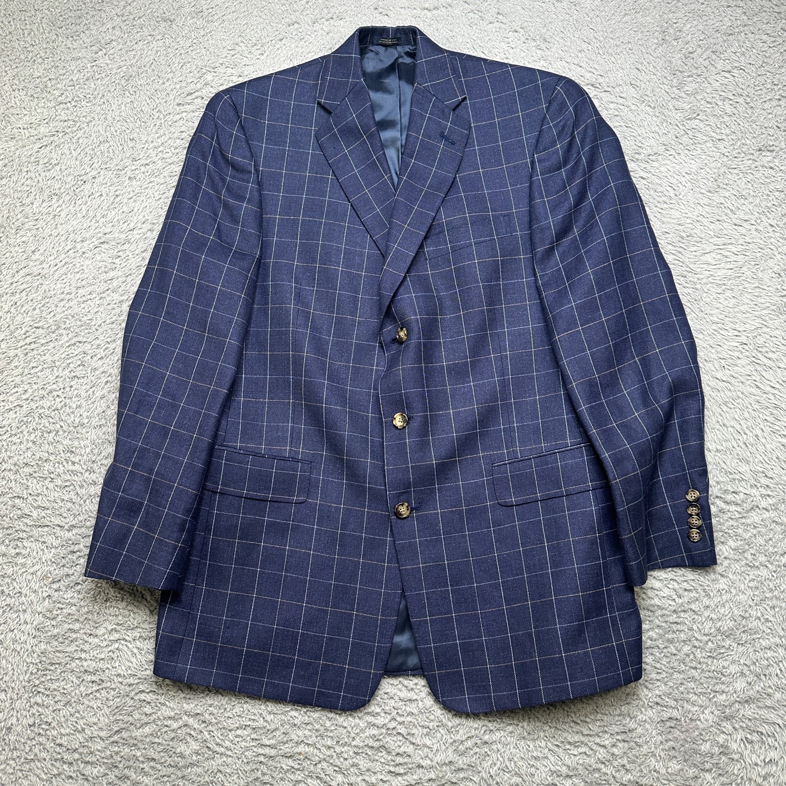 USA Hart Schaffner Marx Blazer 42R Gold Trumpeter blue Plaid Suit Coat Jacket