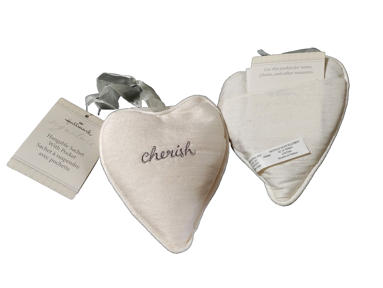 Hallmark Signature Hangable Sachet Heart Pillow w/Pocket for Notes Set of 2