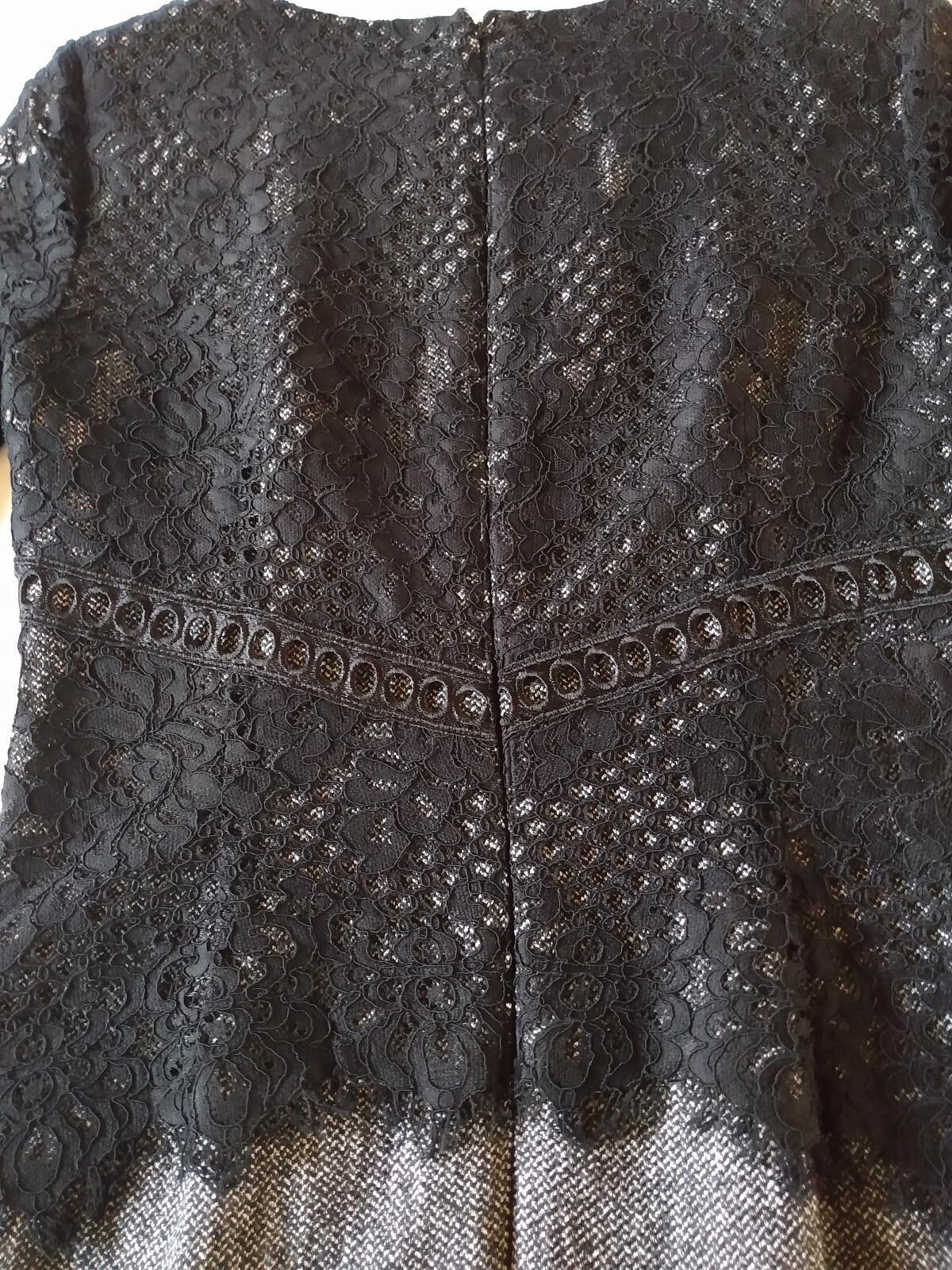 Antonio Melani Dress Size 4 Black Lace 3/4 Sleeve Sheath Above-Knee Zip Back
