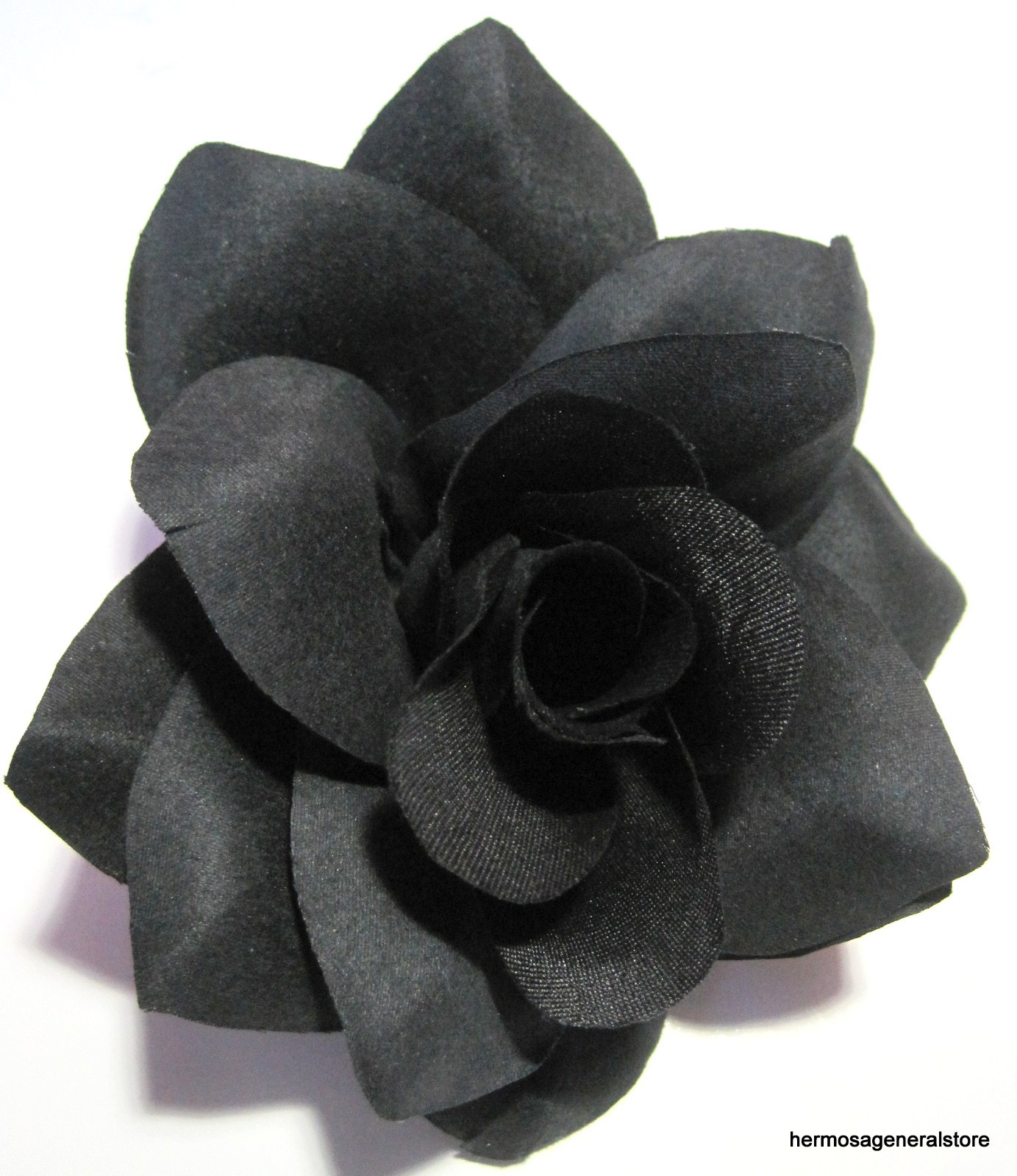 4 3/4″ Goth Black Rose Poly Silk Flower Hair Clip Halloween Costume Party
