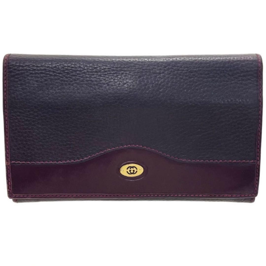 Old Gucci Bi Fold Long Wallet Coin Purse Bordeaux Color 16104