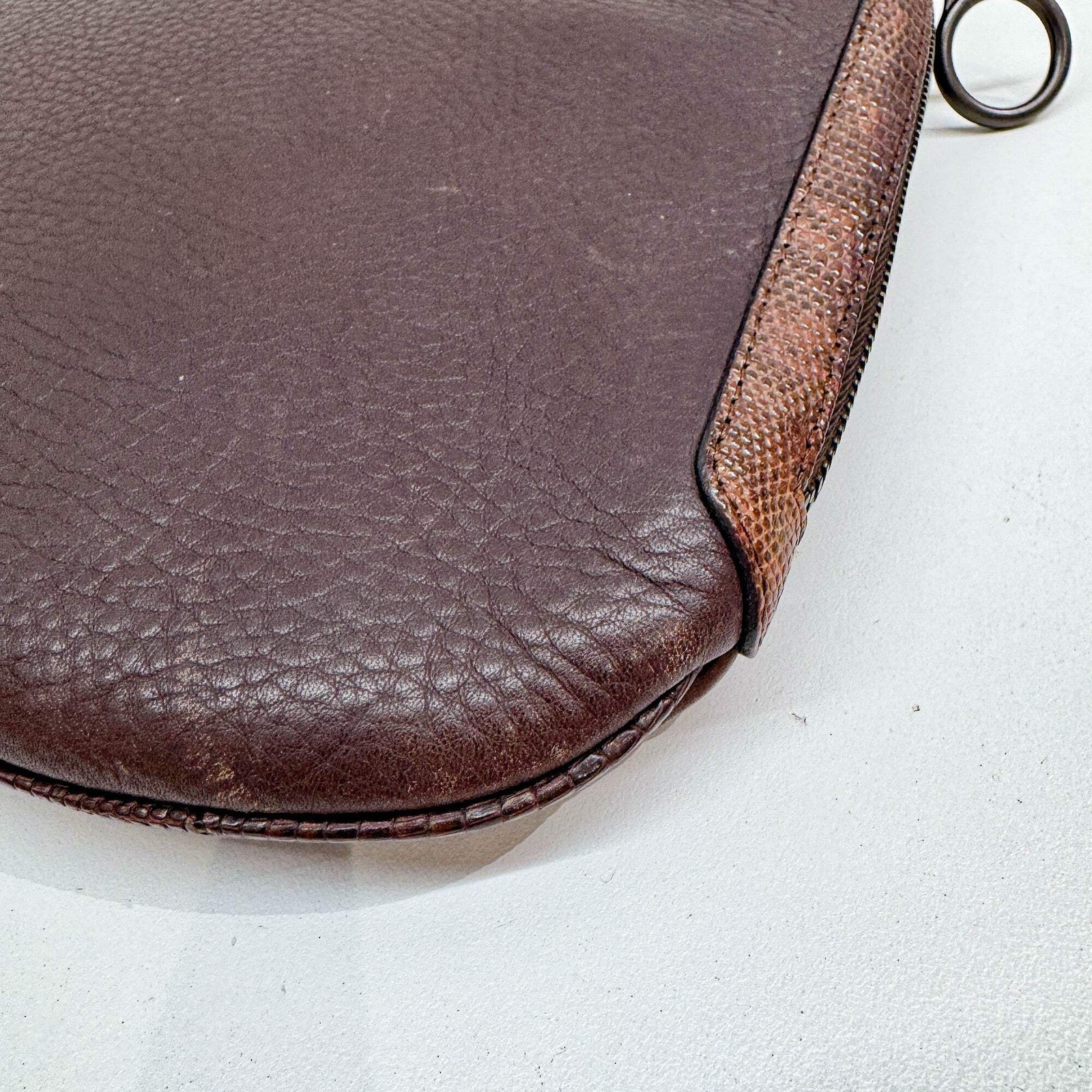 FENDI Selleria Oyster Lizard Embossed Leather Trim Embroidered Brown Leather Sho