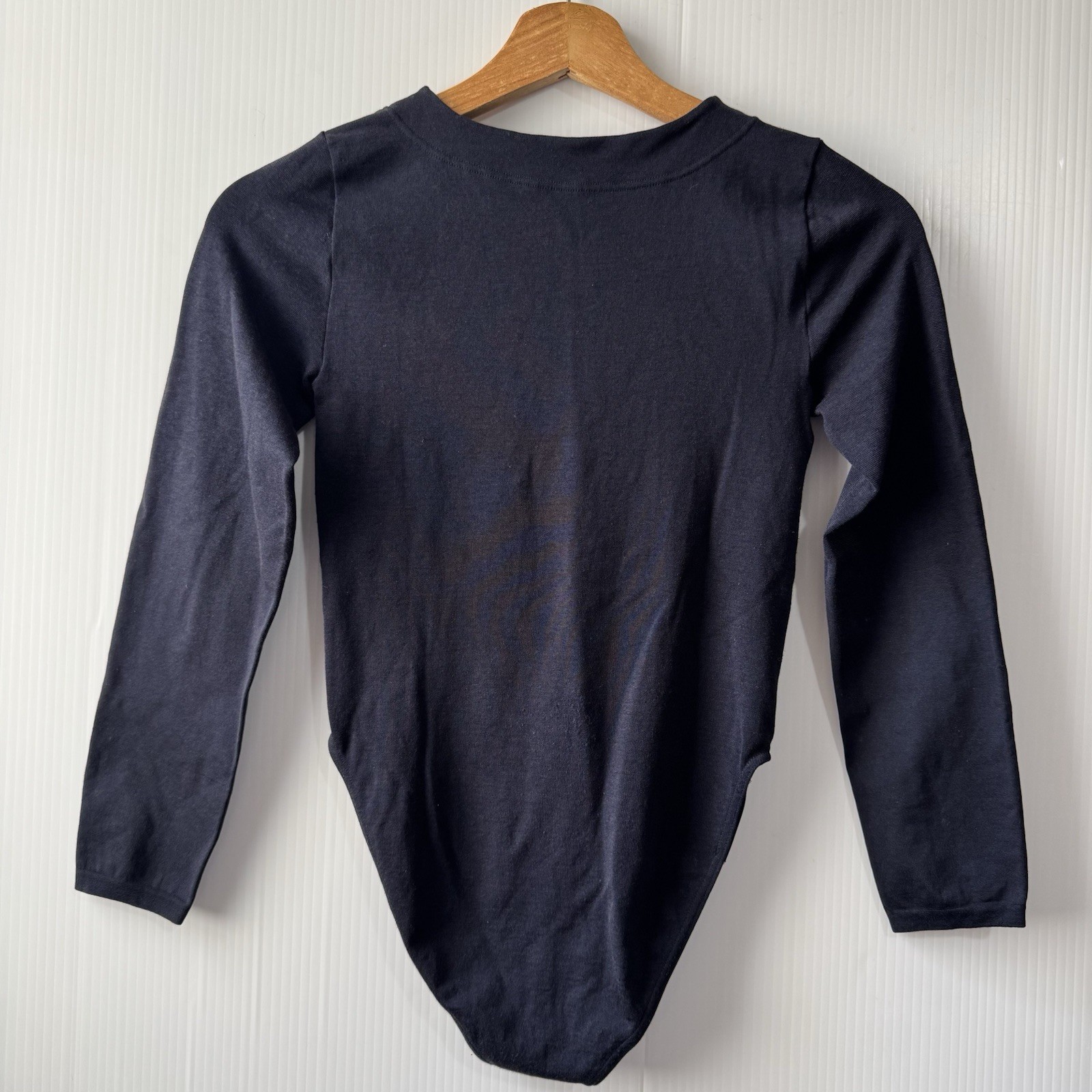 Wolford Opaque Naturel Bodysuit Womens XS Long Sleeve Snap Made in Italy Black