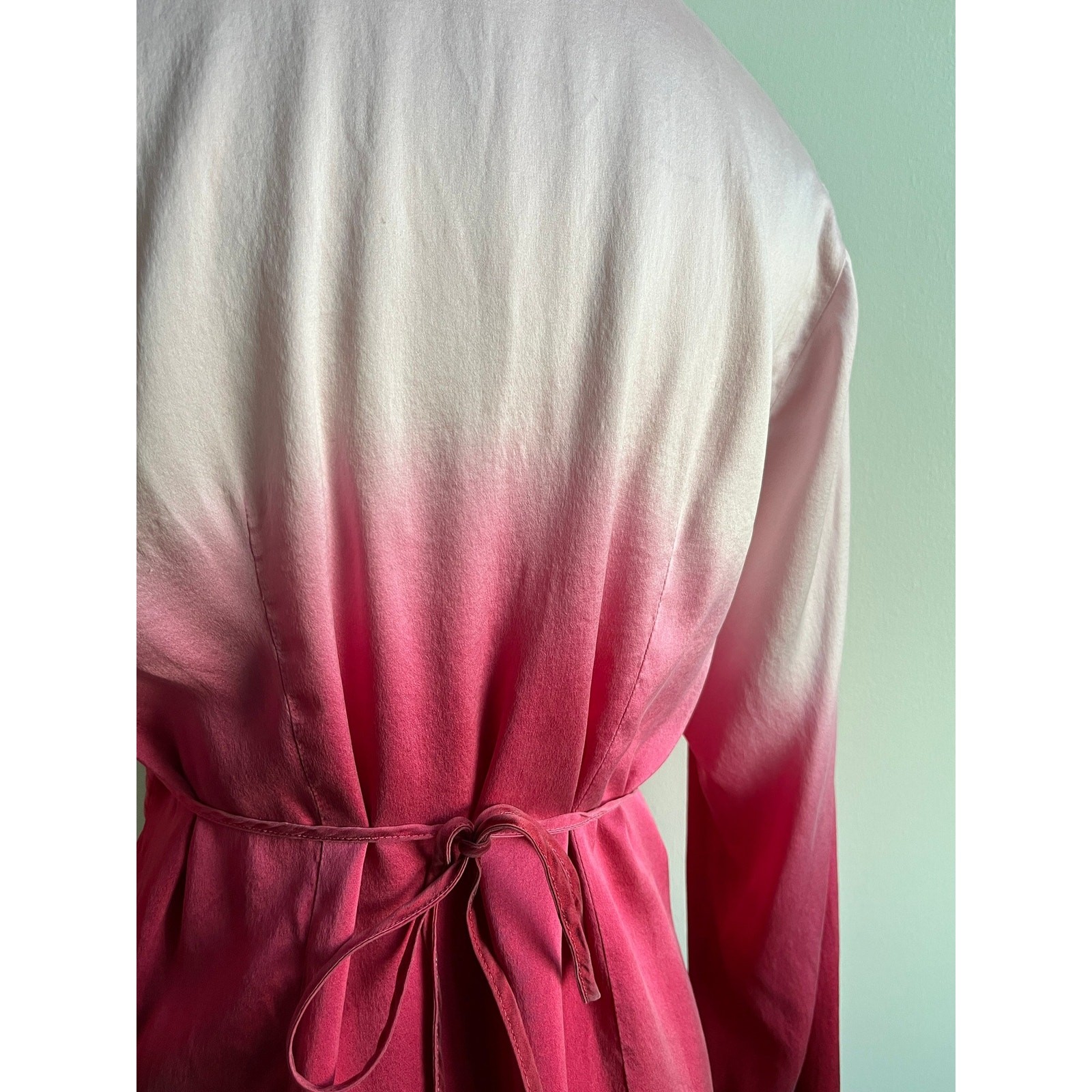 Vintage 90s Silk Wrap Top | Red Pink Ombre Bias Cut Blouse Tie Waist | M/L