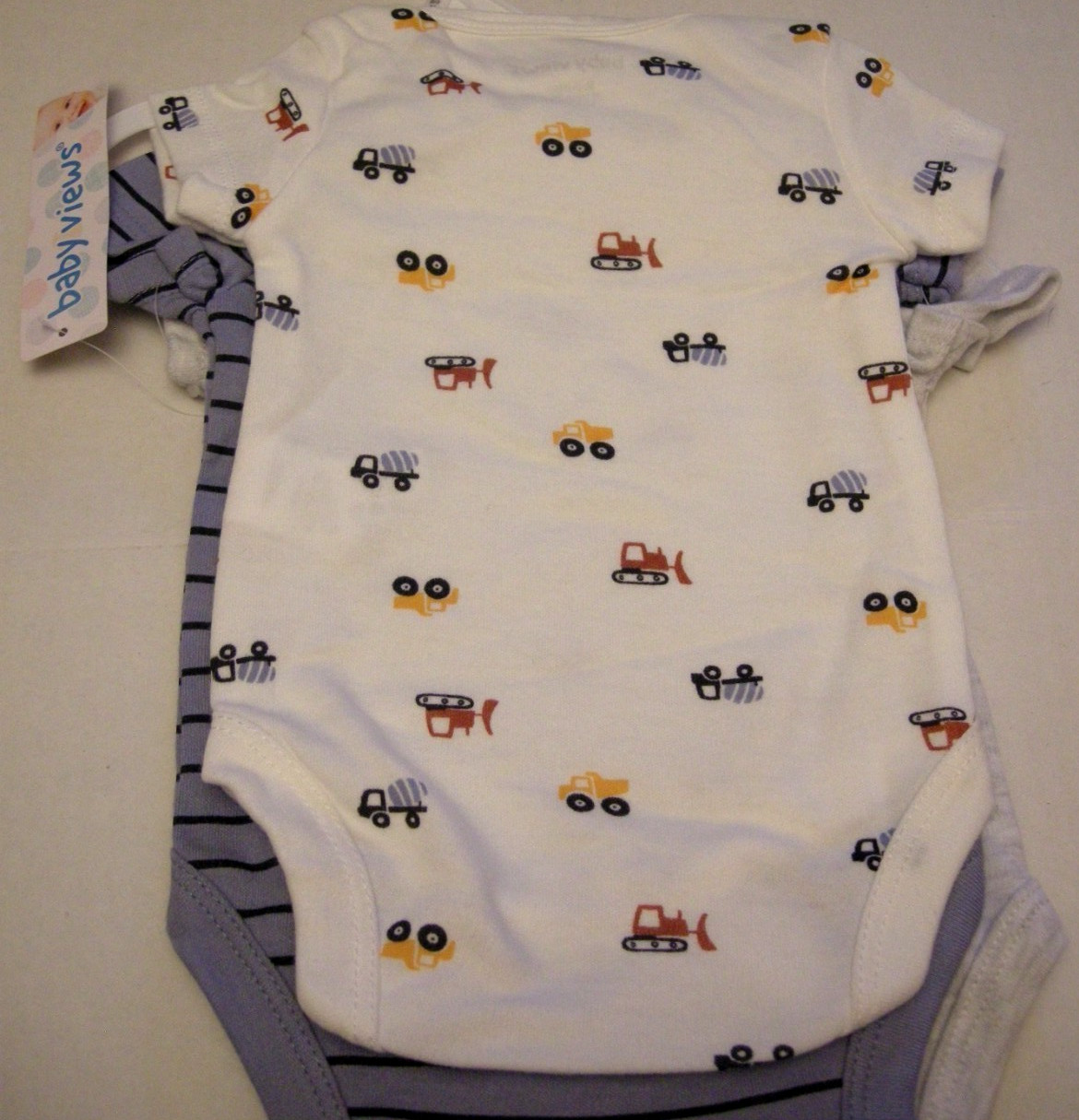 Bodysuits Set By Baby Views, 6-9 Months, 3 Pack, Blue, Gray, & White, Boys, New