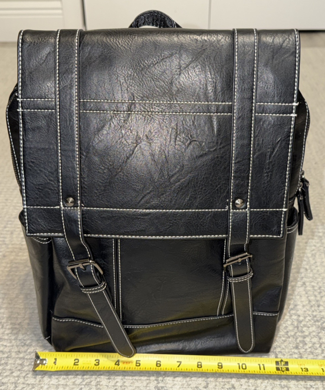 Mad Man Drake Black Vegan Leather 15″H x 12″W x 5″D Backpack Faux Leather #28987
