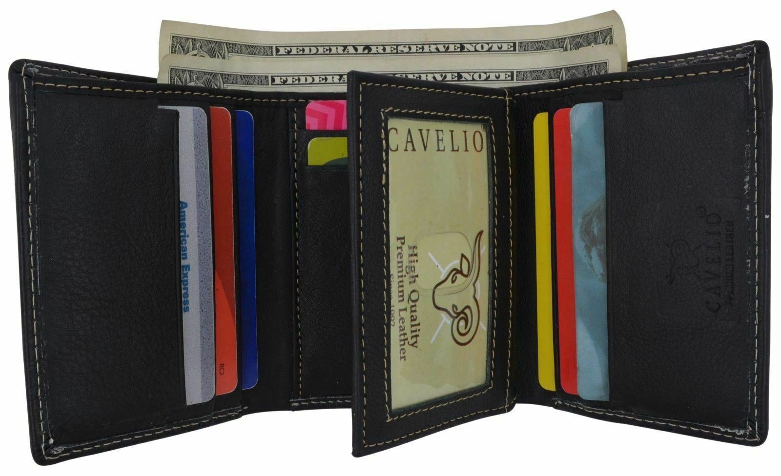 Trifold Mens Premium Leather Credit Card ID Holder w/ Bill Pockets Black Wallet