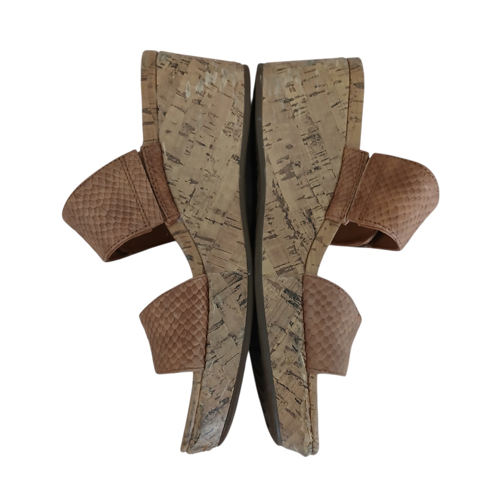 VIONIC Pepper Wedge Snakeskin Embossed Leather Sandals Women’s 8 Tan Comfort