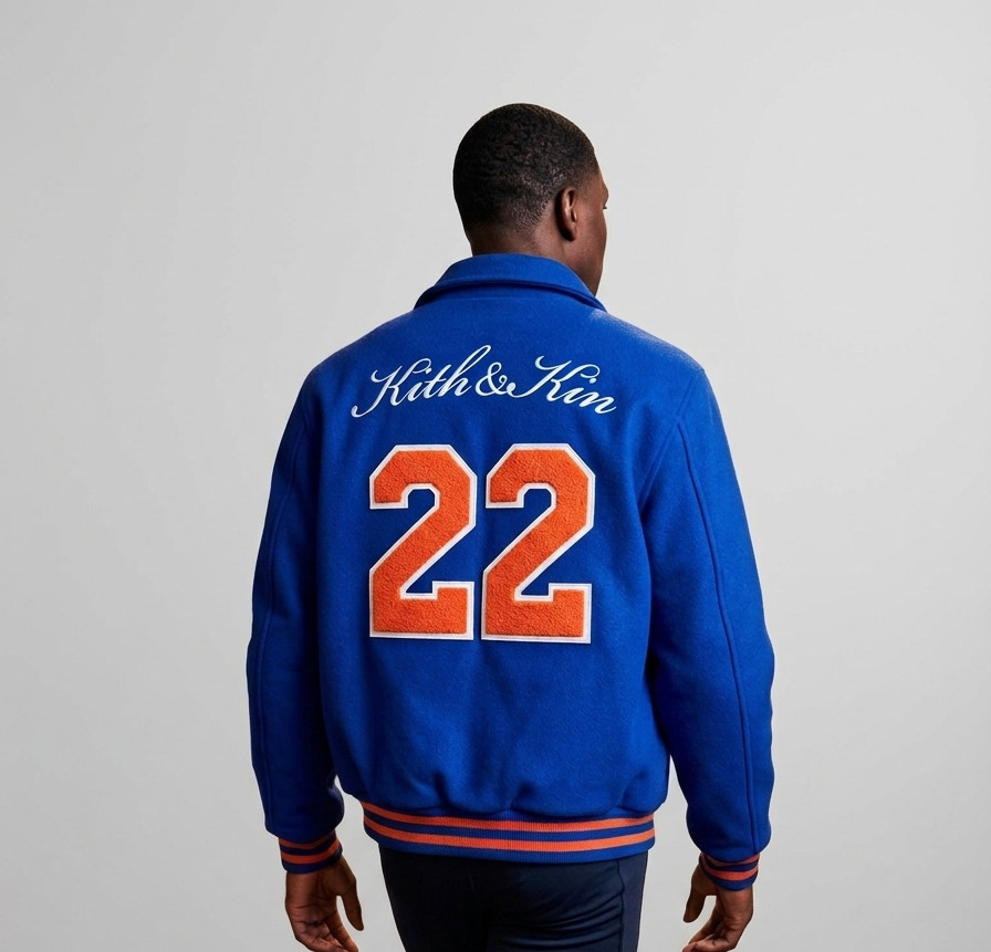 Kith & Kin x New York Knicks Premium Wool Varsity Jacket – Royal Blue