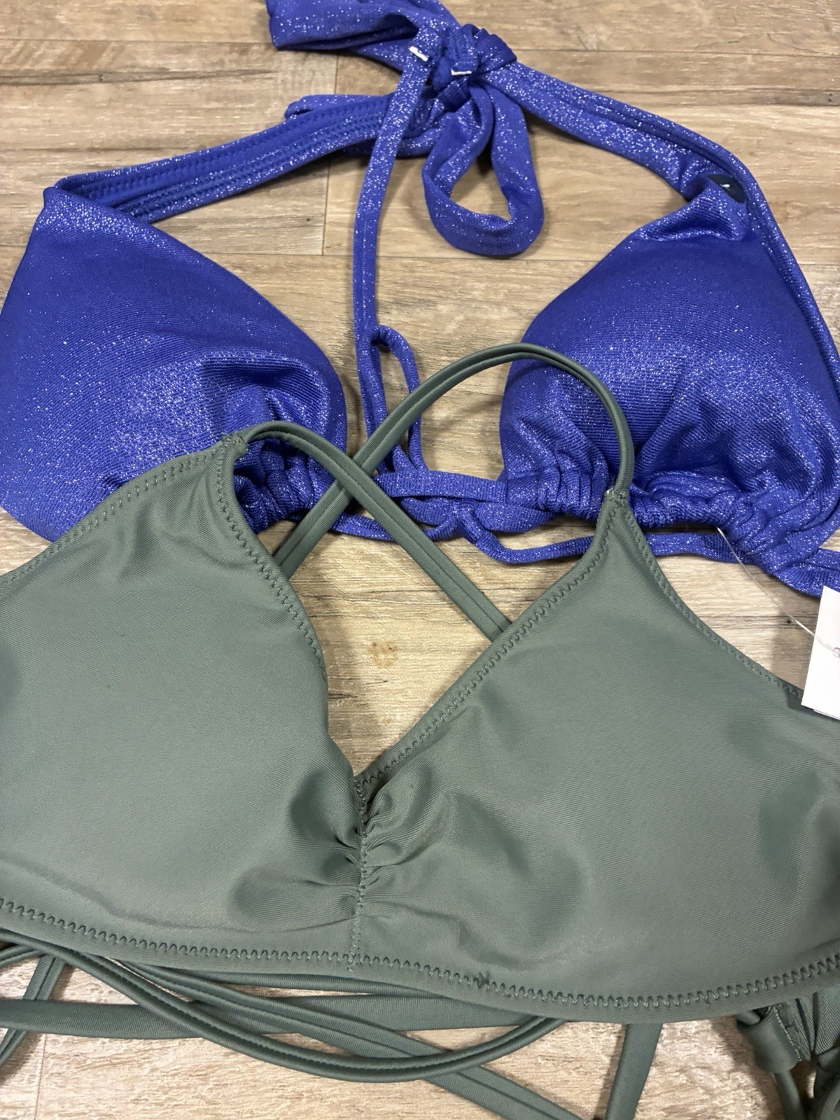 NWTs Hollister aerie 2 Bikini Swim Tops Scoop Triangle String Metallic XS