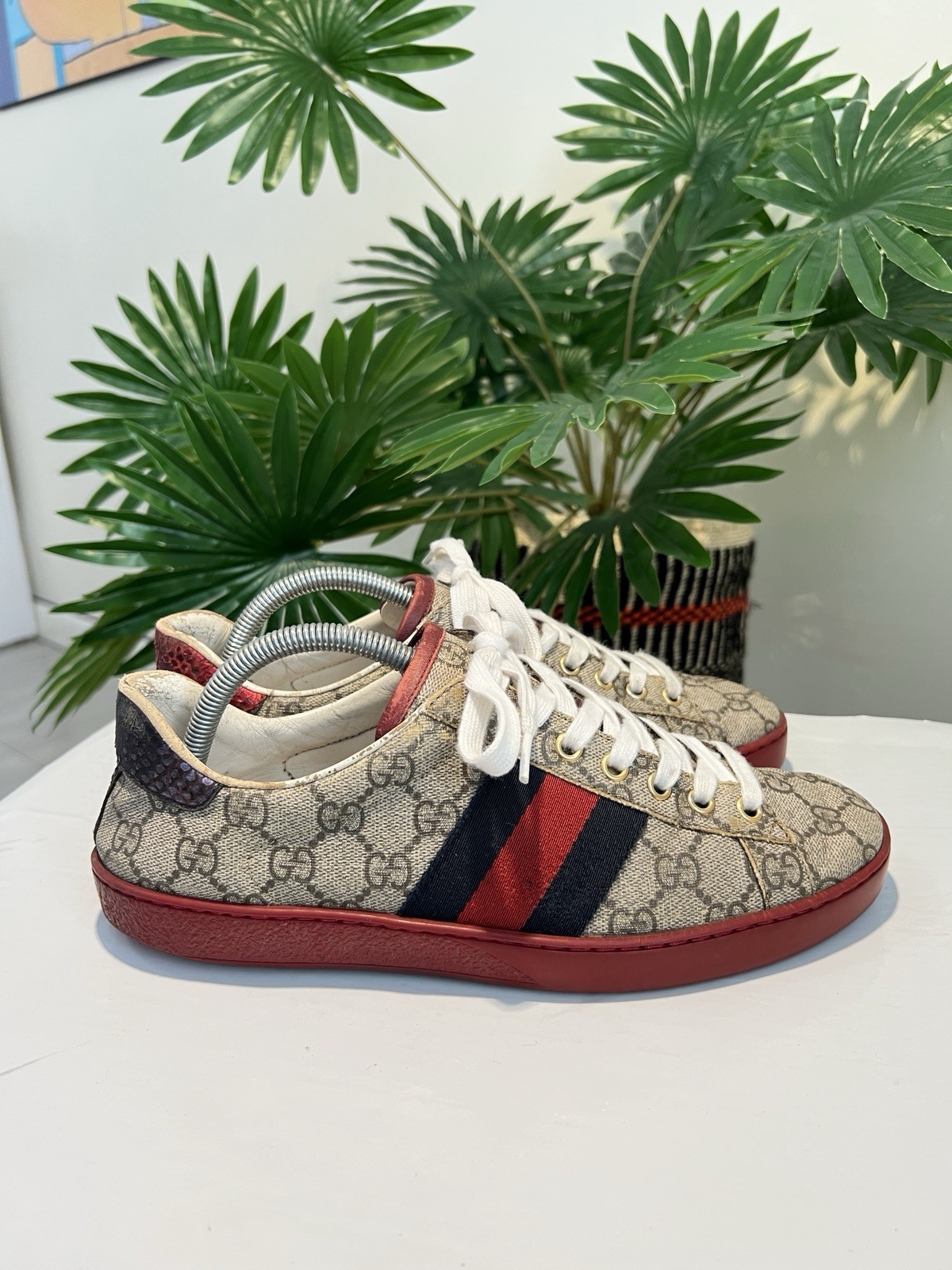 Gucci Ace GG Supreme Canvas Low Top Casual Sneaker Men’s Ebony 429445 U.S 7