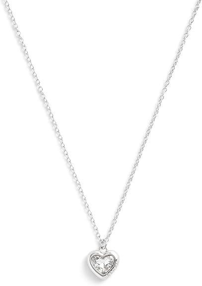 NWT Coach Stone Heart Necklace Clear Silver Tone