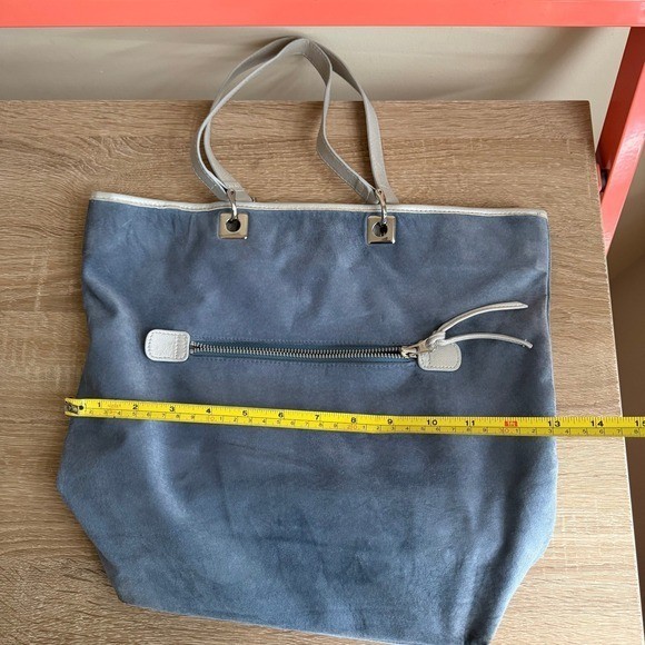 N.A.N. Blue Suede Leather Trim Tote Bag Silver Hardware Shoulder Bag Large y2k