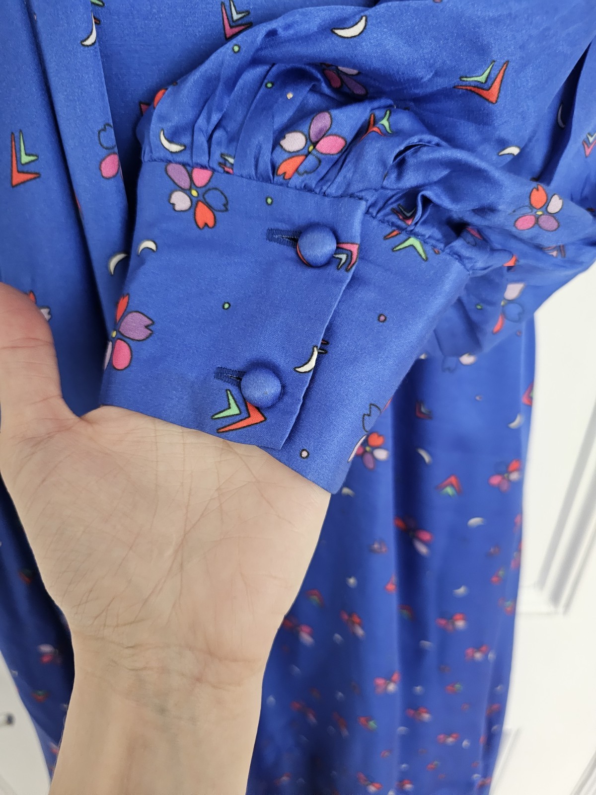 Olivia Rubin Katya Blue Ditsy Floral Silk Mix Satin Print Midi Dress UK 18