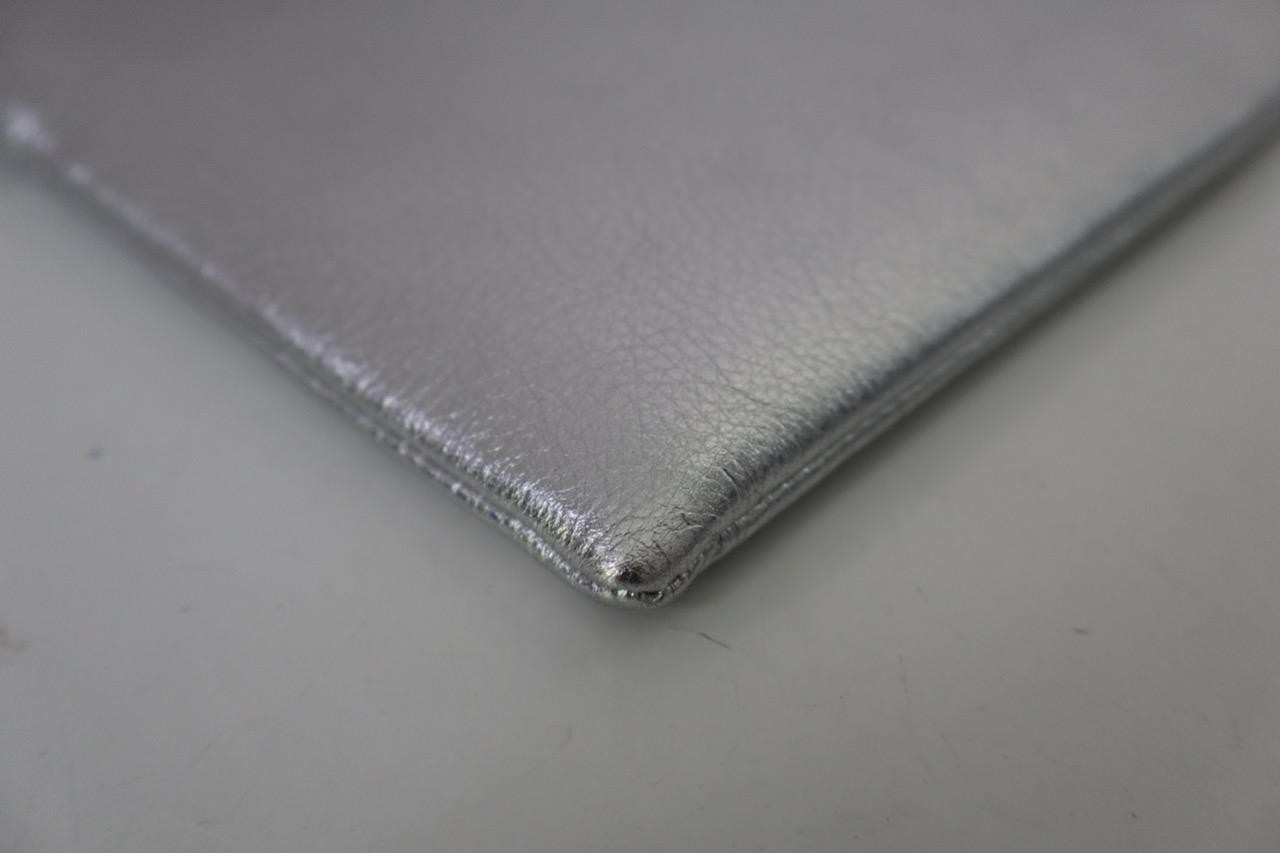 NIB CELINE Silver Leather Pouch/Wristlet Clutch Bag