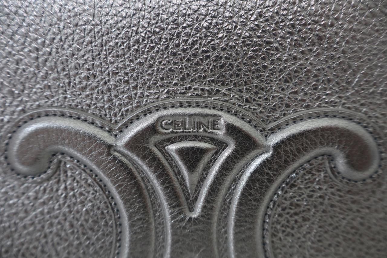 NIB CELINE Silver Leather Pouch/Wristlet Clutch Bag