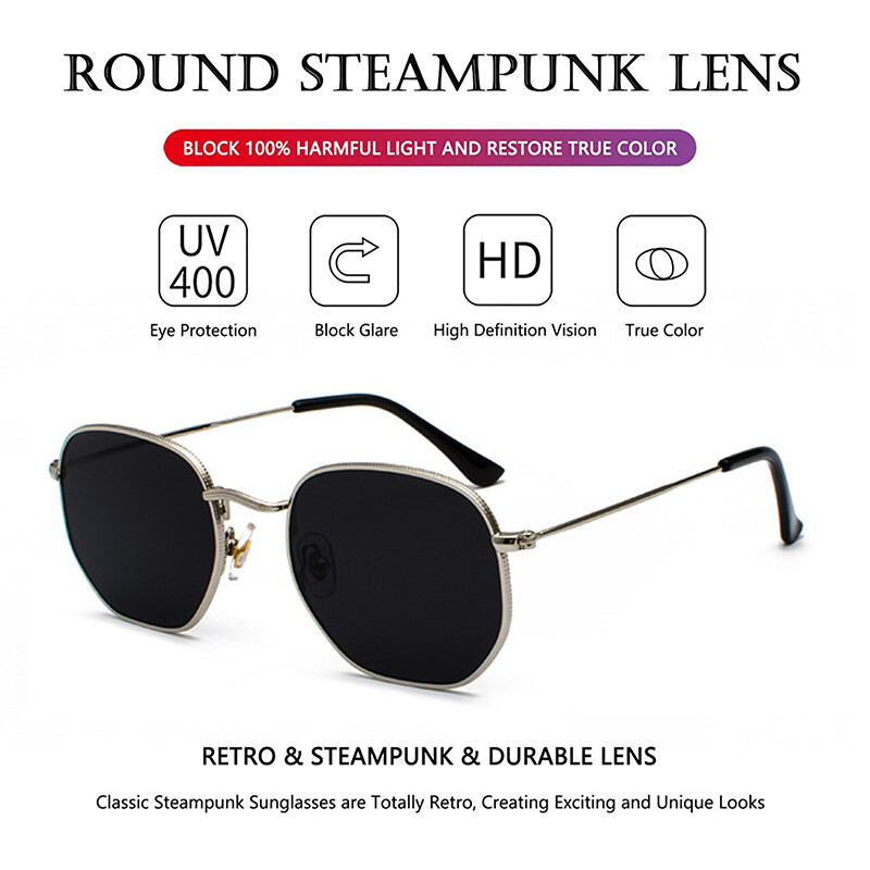 Hipster Hexagonal Sunglasses Men Women Vintage Metal Frame Retro Shade Glasses