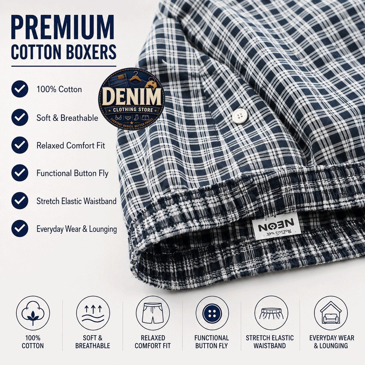 6 Pack Mens Premium Boxers 100% Cotton Underwear Trunk Plaid Shorts Size S~3XL