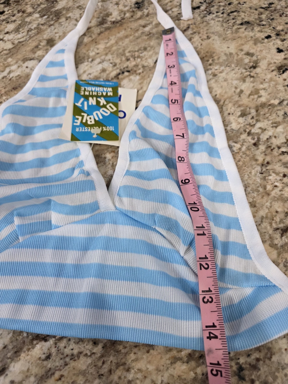 NOS Vtg 1970s Halter Top Double Knit Deadstock One Size Fits All Blue / White