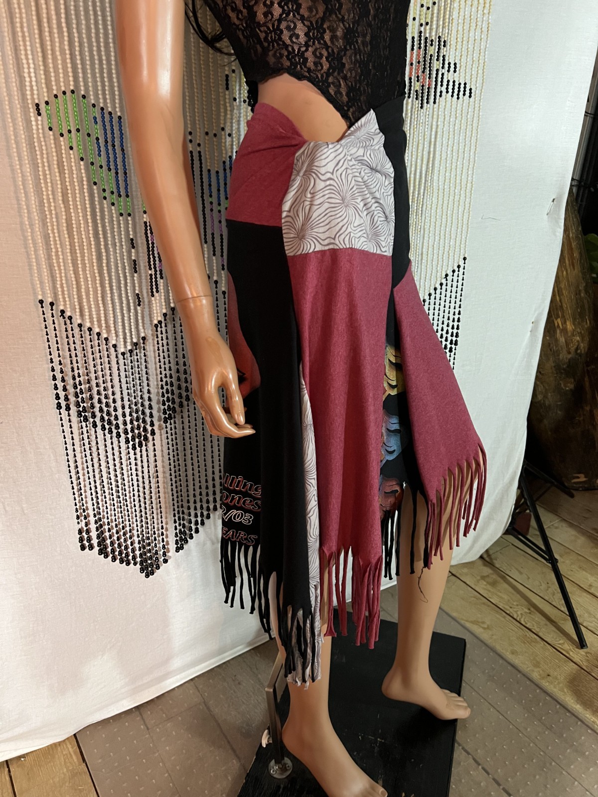 Handmade Skirt From 2003 Rolling Stone T-shirt Twist Waist Fringed Free Size REG