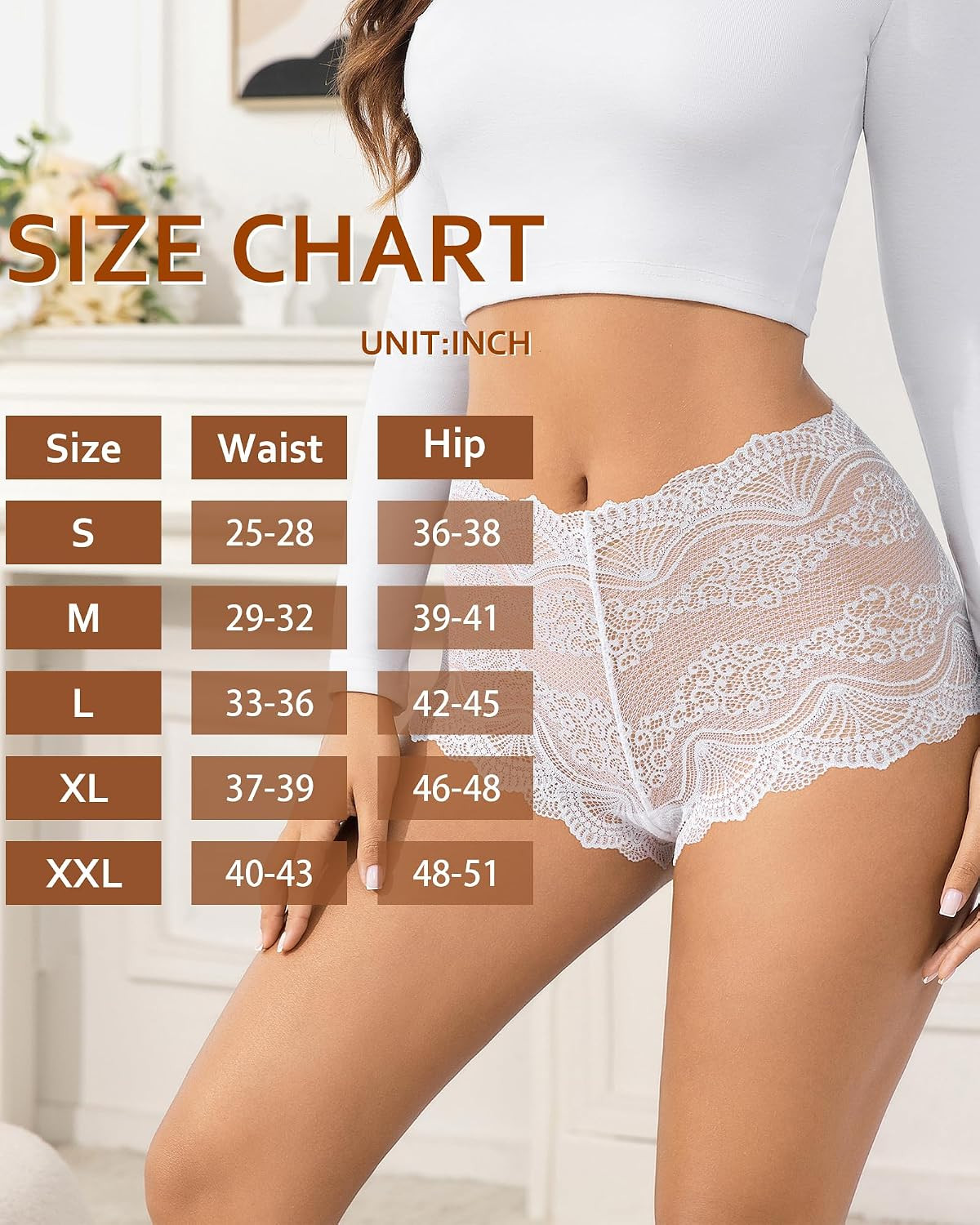 Sexy Lace Womens Underwear High Waisted V Waist Panties Soft No Show Boyshorts L