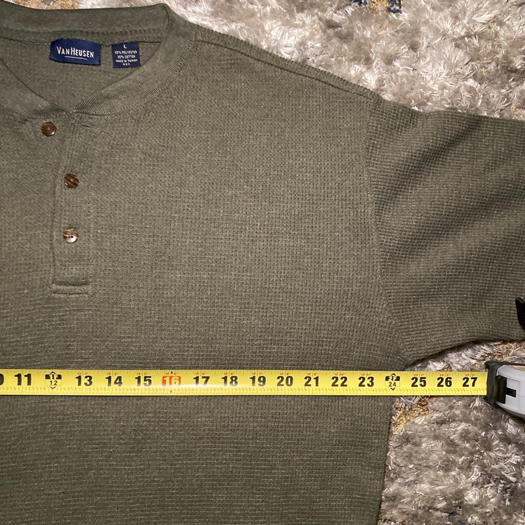 Van Heusen Men’s Green Waffle-Knit Henley Pullover Sweater Long Sleeve L