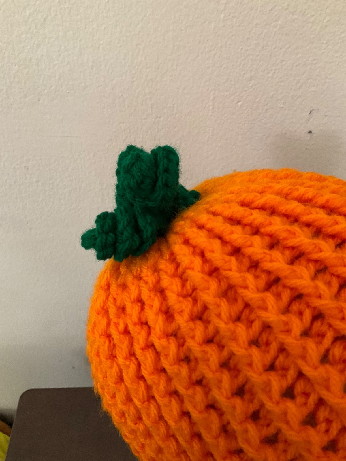 Adult Crochet Pumpkin Beanie Handmade Orange Green Stem Fall Knit Yarn Hat