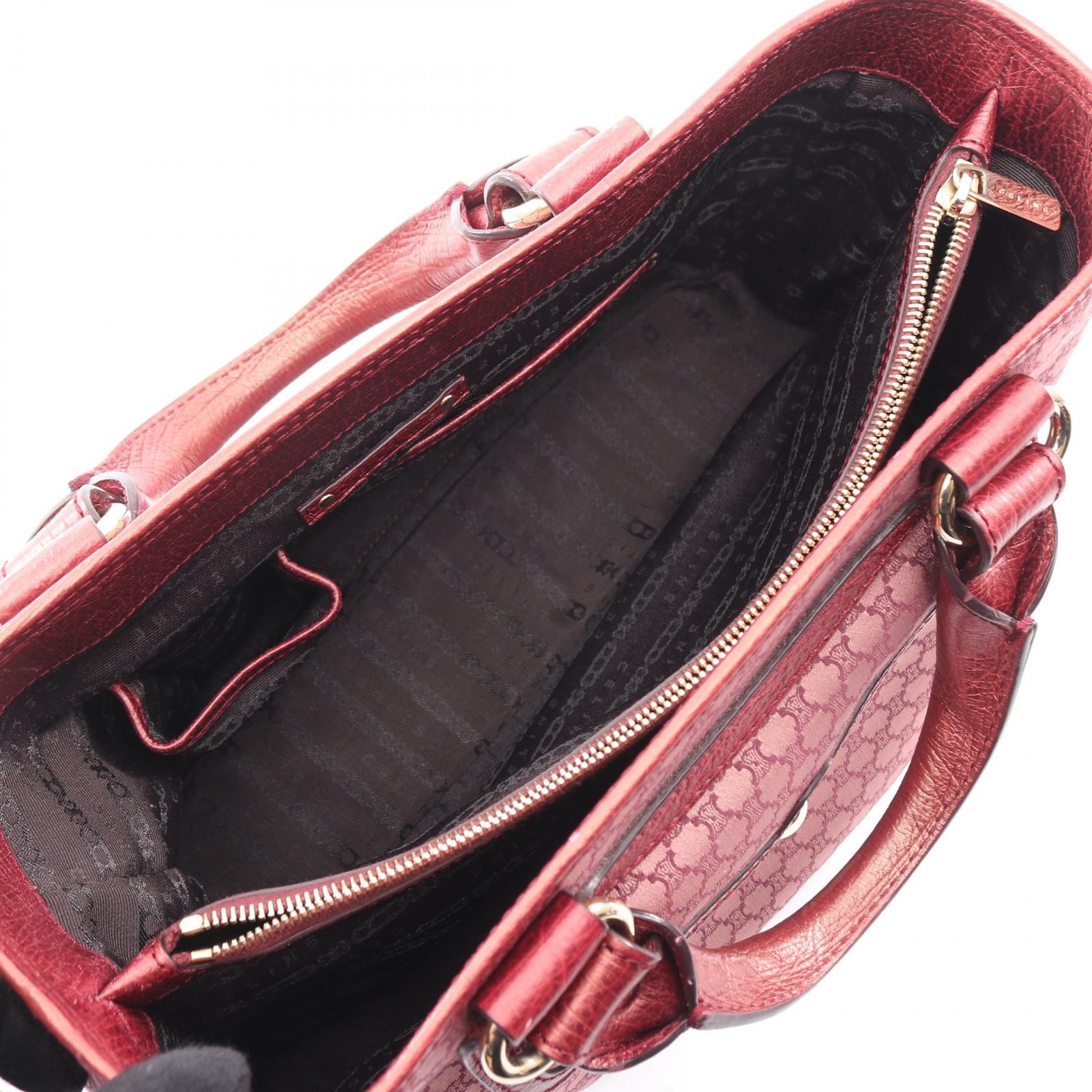 CELINE Boogie Bag Macadam Handbag Bordeaux Canvas Leather Top Handle Tote 99