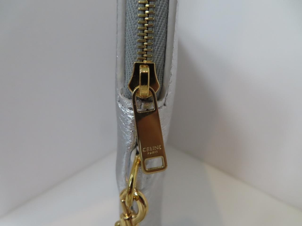 NIB CELINE Silver Leather Pouch/Wristlet Clutch Bag