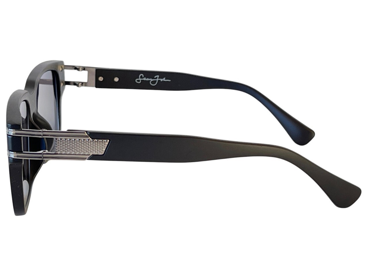 Sean John Matte Black & Silver Designer Sunglasses Dark Grey Tint UV Lenses NWT