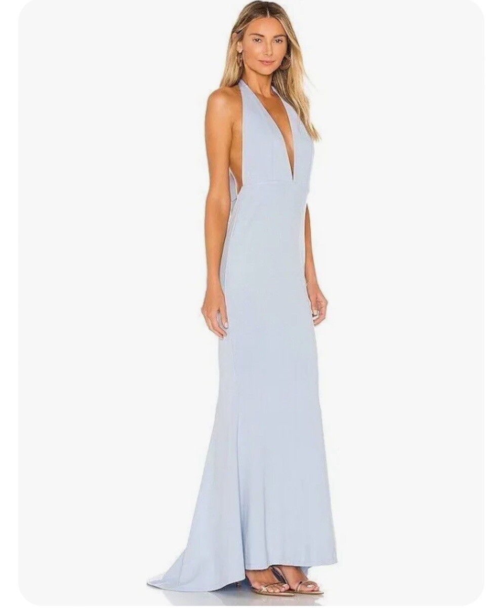 NEW NWT $228 NBD Jenny From The Block halter neck maxi gown dress powder blue XS