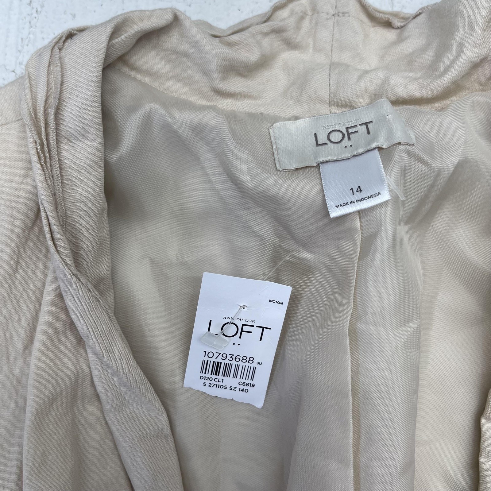 LOFT Blazer Jacket Womens 14 Beige Collarless Belted Tie Waist Lined Lightweight