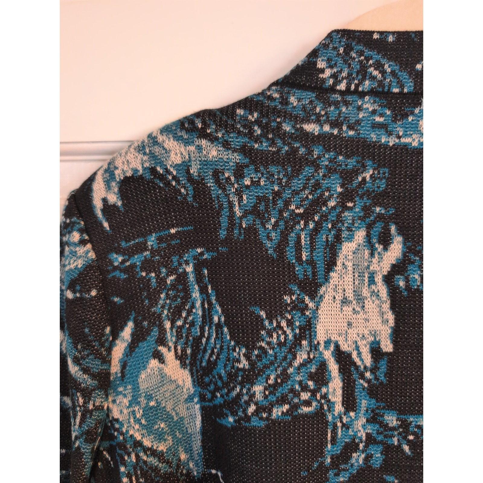 Ming Wang Open Front Knit Jacket Textured Abstract Print Size S