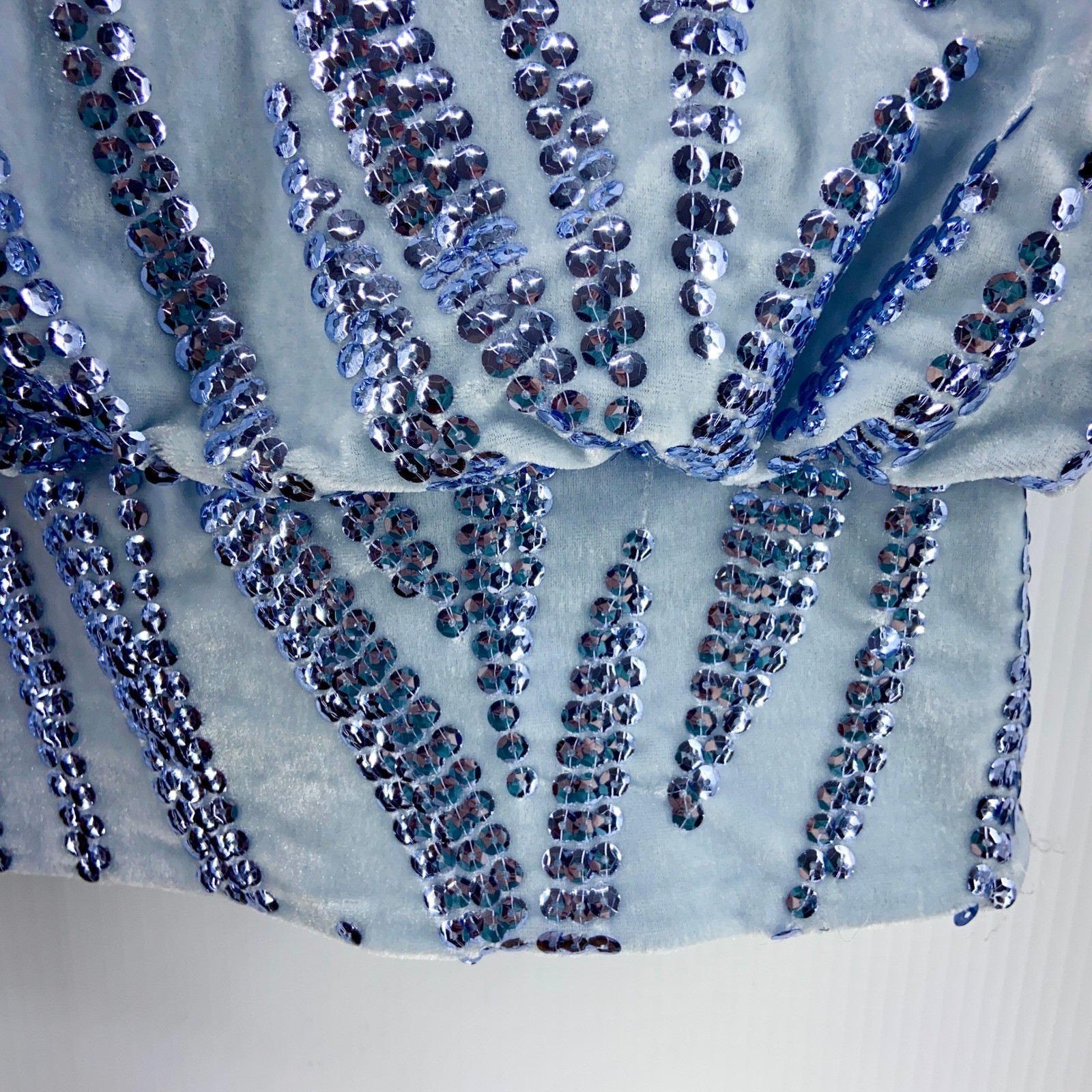 Alfani Light Blue Velvet Sequin V Neck Dolman Sleeve Top Womens Small