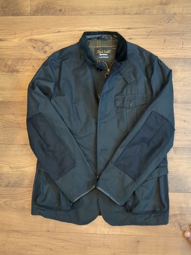 Barbour Land Rover Mens L Waxed Cotton Elbow Patch Work Chore Coat