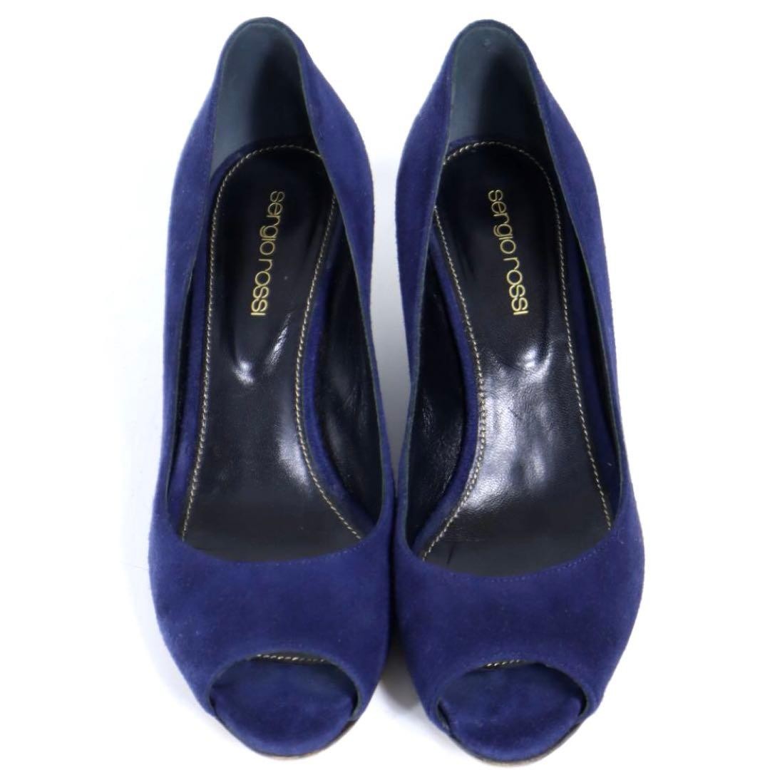 Sergio Rossi Suede Open Toe Wedge Pumps Blue Size 37 F/S