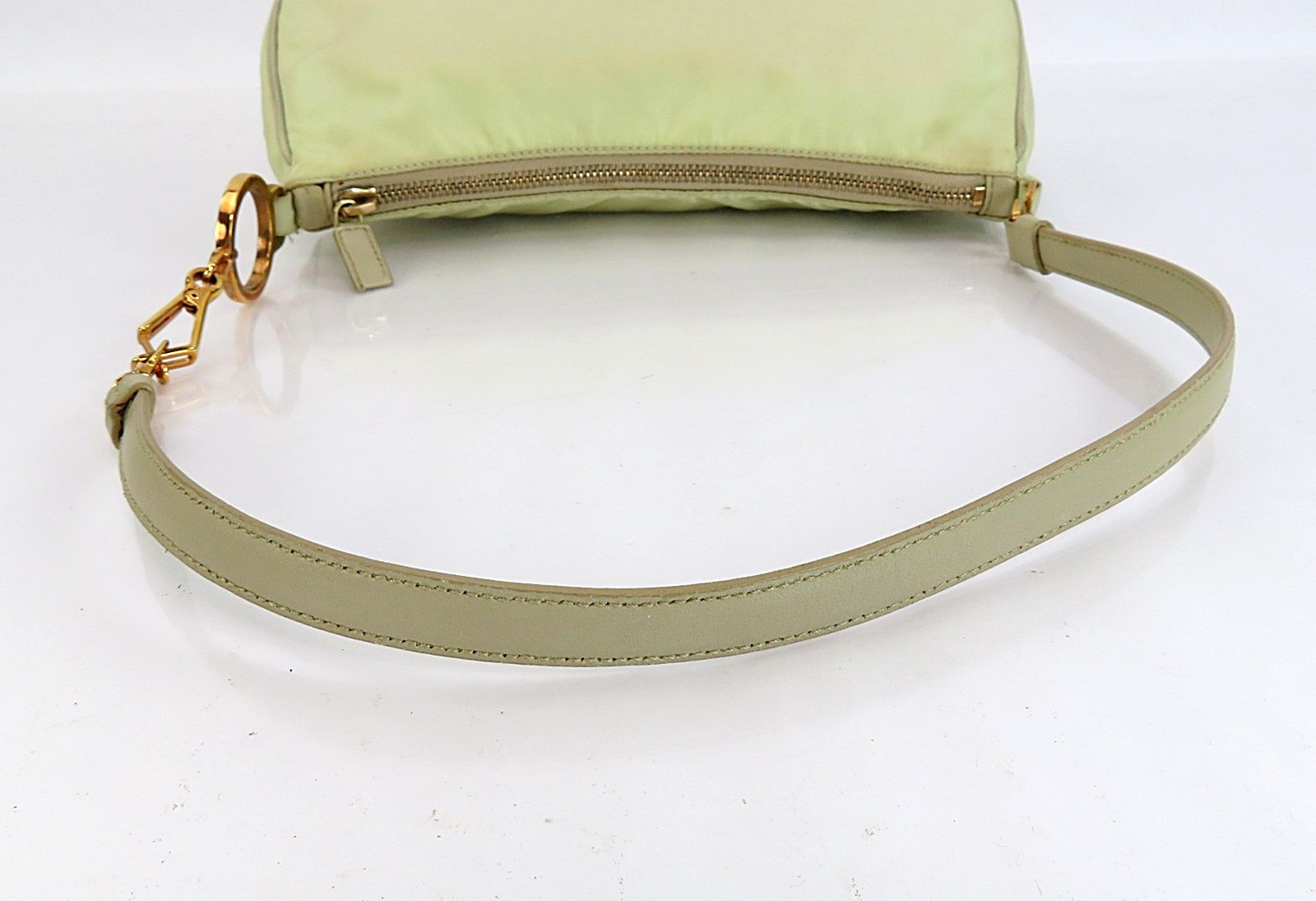 Authentic PRADA Beige Nylon and Leather Shoulder Bag Pouch Purse #63259