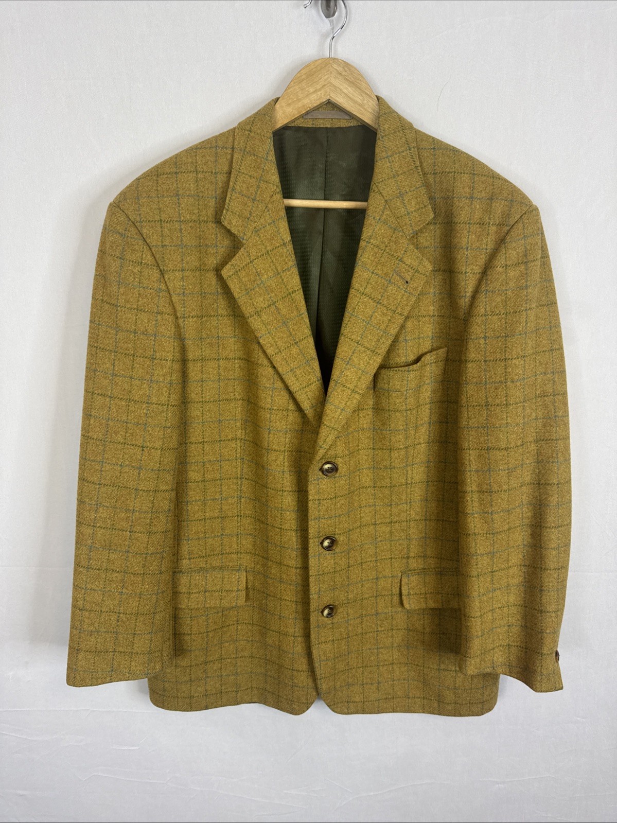 Strellson Switzerland Wool Sport Coat Blazer Mens 42S Short Mustard Windowpane