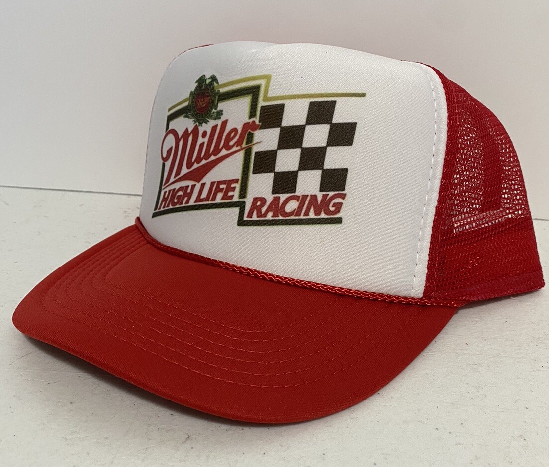 Vintage Miller High Life Racing Trucker Hat snapback Unworn Red NASCAR hat