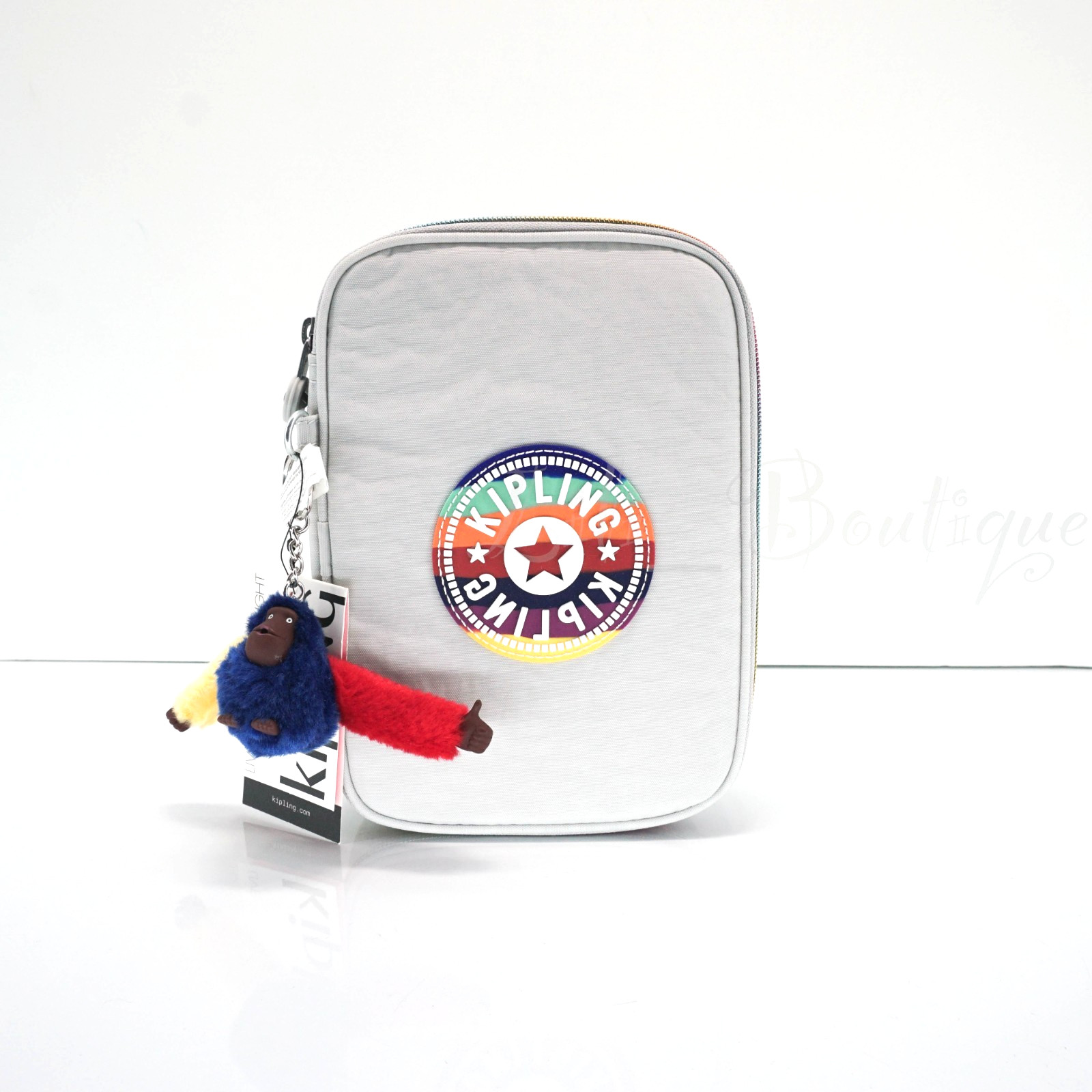 Kipling 100 Pens Case Pencil Accessory Polyamide KI1960 Truly Grey Rainbow NWT